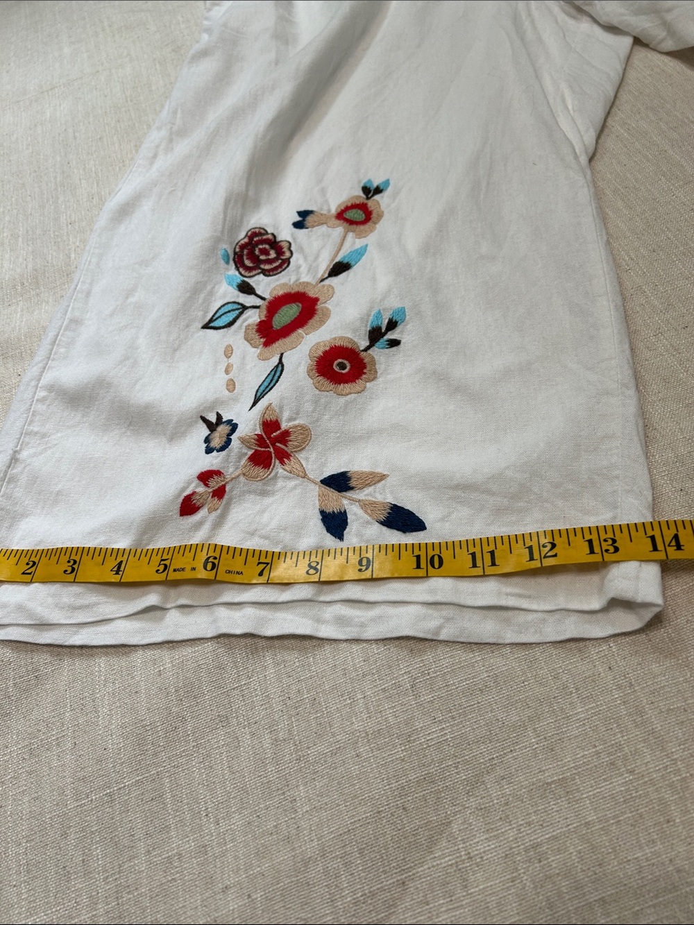 Cynthia Rowley Pants Linen 2X White Wide Leg Elastic Waist Floral Embroidered - Picture 11 of 14